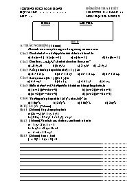 Đề kiểm tra 1 tiết Đại số Khối 8 - Trường THCS Tam Thanh