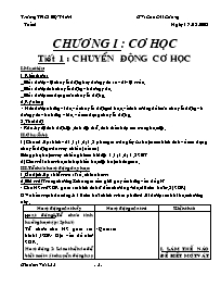 Giáo án Vật lí Lớp 8 - Tiết 1: Chuyển động cơ học - Năm học 2008-2009 - Cao Chí Cường