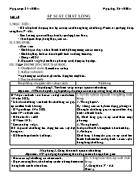 Giáo án Vật lí Lớp 8 - Tiết 10: Áp suất chất lỏng - Năm học 2011-2012