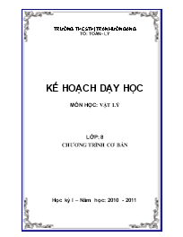 Kế hoạch dạy học học kì I Vật lí Lớp 8 - Năm 