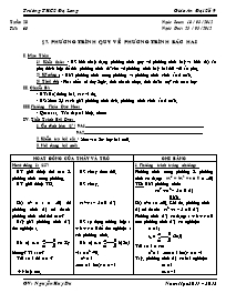 Giáo án Đại số Lớp 9 - Tiết 60, Bài 7: Phương trình quy về phương trình bậc hai - Năm học 2011-2012 - Nguyễn Huy Du