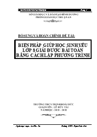 Sáng kiến kinh nghiệm Biện pháp giúp học sinh yếu lớp 8 giải được bài toán bằng cách lập phương trình - Năm học 2011-2012 - Lê Hữu Tài