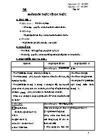 Giáo án Hình học Lớp 8 - Tiết 1: Nhân đơn thức vs đa thức - Năm học 2009-2010