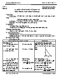 Giáo án Hình học Lớp 9 - Tiết 10, Bài 4: Một số hệ thức về cạnh và góc trong tam giác vuông (Tiết theo) - Năm học 2012-2013 - Nguyễn Huy Du
