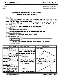 Giáo án Hình học Lớp 9 - Tiết 9, Bài 4: Một số hệ thức về cạnh và góc trong tam giác vuông - Năm học 2012-2013 - Nguyễn Huy Du