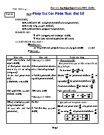 Giáo án môn Đại số Lớp 8 - Tiết 30, Bài 6: Phép trừ các phân thức đại số - Cù Minh Trứ