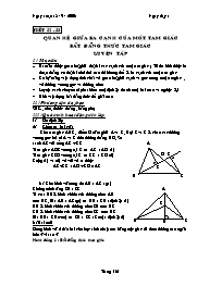 Giáo án môn Hình học 7 - Tiết 52+53: Quan hệ giữa ba cạnh của một tam giác bất đẳng thức tam giác. Luyện tập