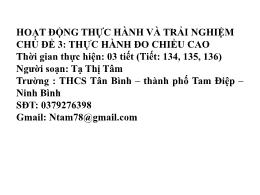 Bài giảng Toán Lớp 8 (Cánh diều) - Hoạt động thực hành và trải nghiệm - Chủ đề 3: Thực hành đo chiều cao - Tạ Thị Tâm