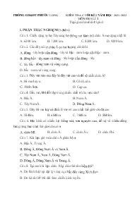 Đề kiểm tra cuối học kì I Địa lí 8 - Năm học 