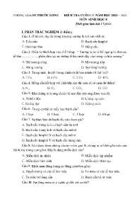 Đề kiểm tra cuối học kì I Sinh học 8 - Năm họ