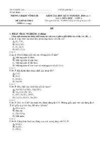 Đề kiểm tra học kì II Hóa học 8 - Năm học 201
