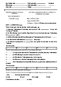 Đề thi HSG Tiếng Anh 8 - Năm học 2021-2022 - 