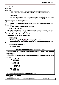 Giáo án Đại số Lớp 8 - Tuần 16, Tiết 31+32