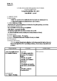 Giáo án Tiếng Anh 8 - Week 23, Unit 8+9 - Năm